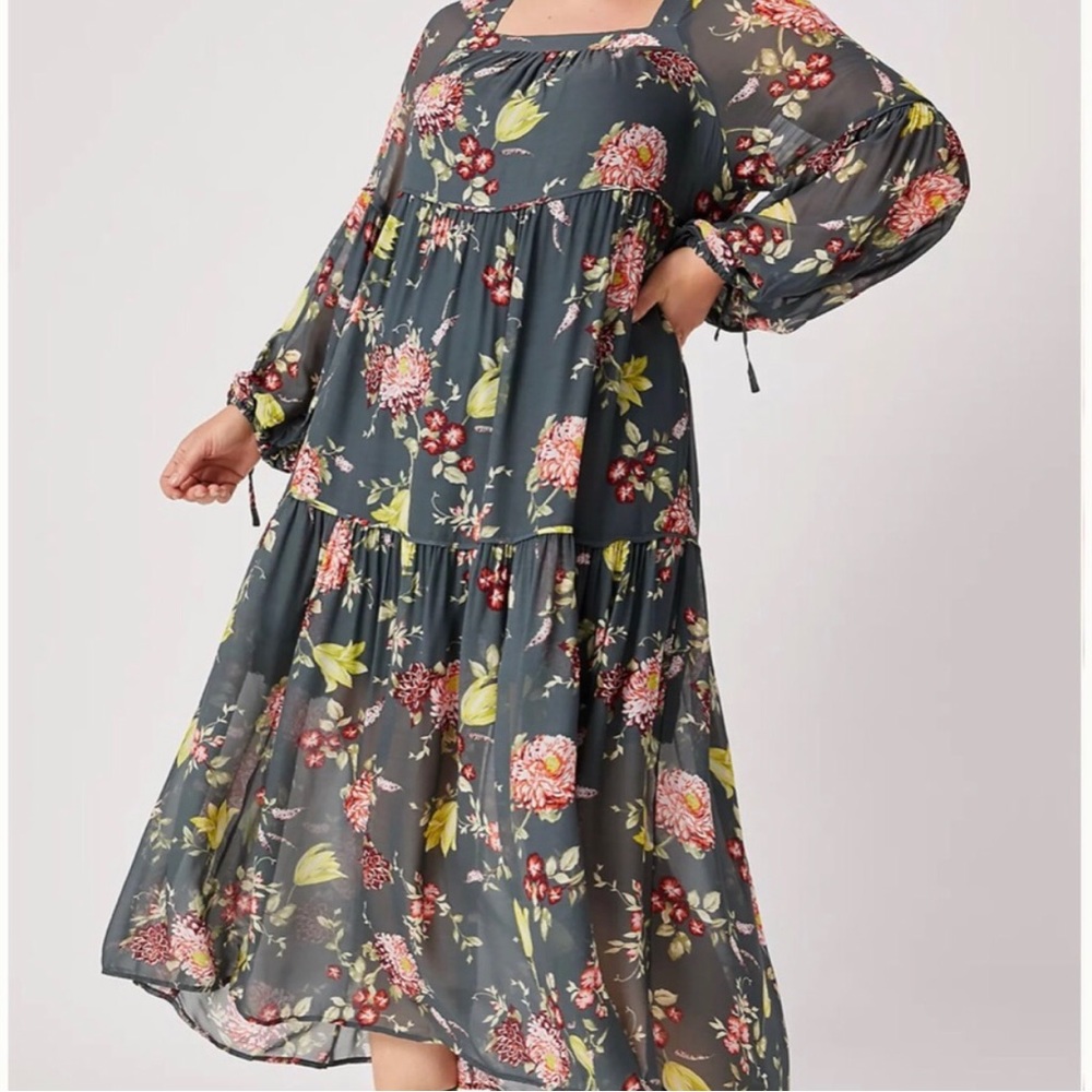 Anthropologie Evelin Maxi Dress 100% Viscose Size XL Teal Floral Dress